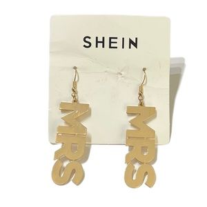 SHEIN Gold "MRS" 2" Drop Dangle J-Hook Wedding Anniversary Earrings NEW!!
